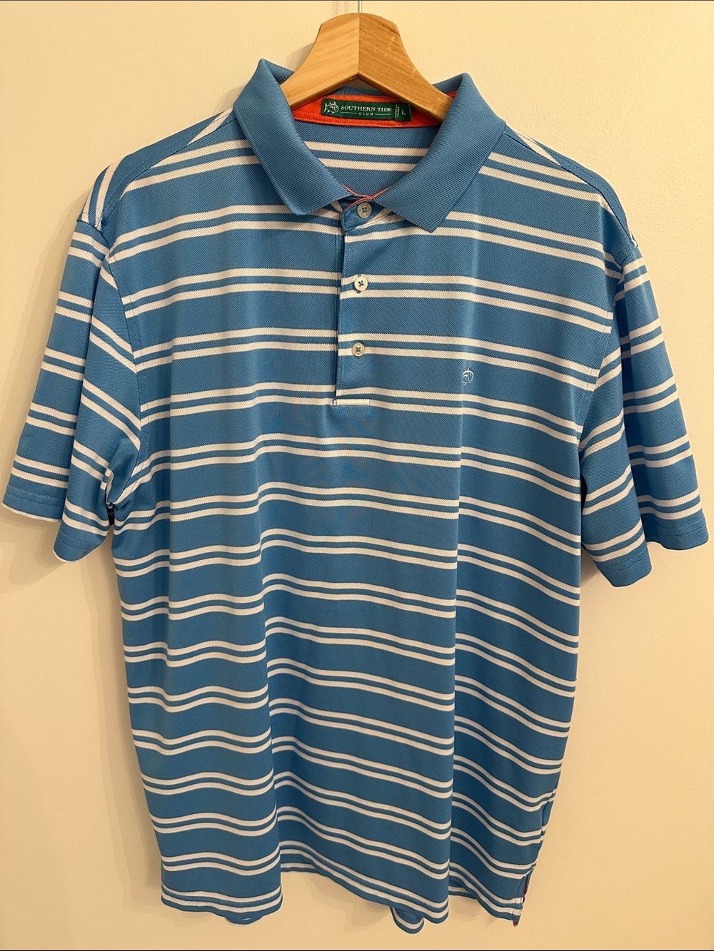 Southern Tide Blue and White Striped Polo Shirt
